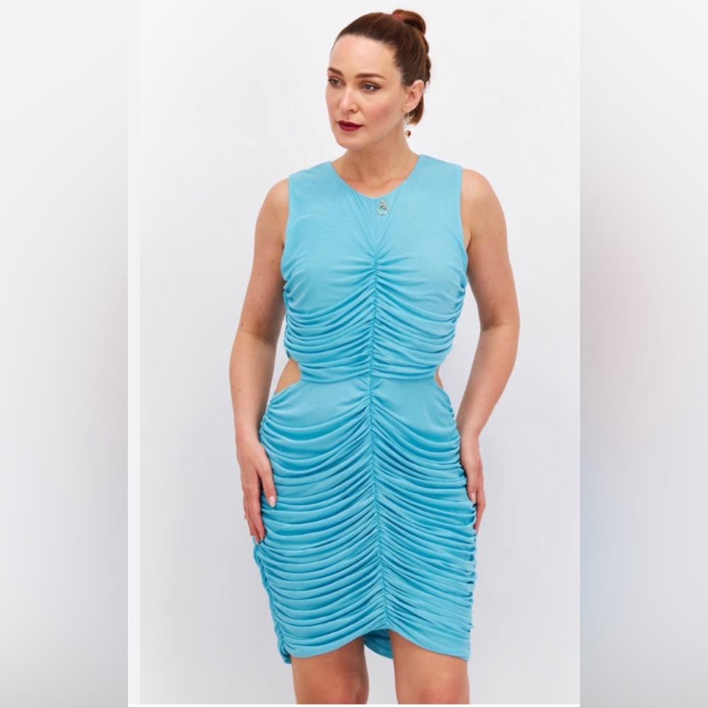 Ariel-Ty Turquoise Ruched Midi Dress